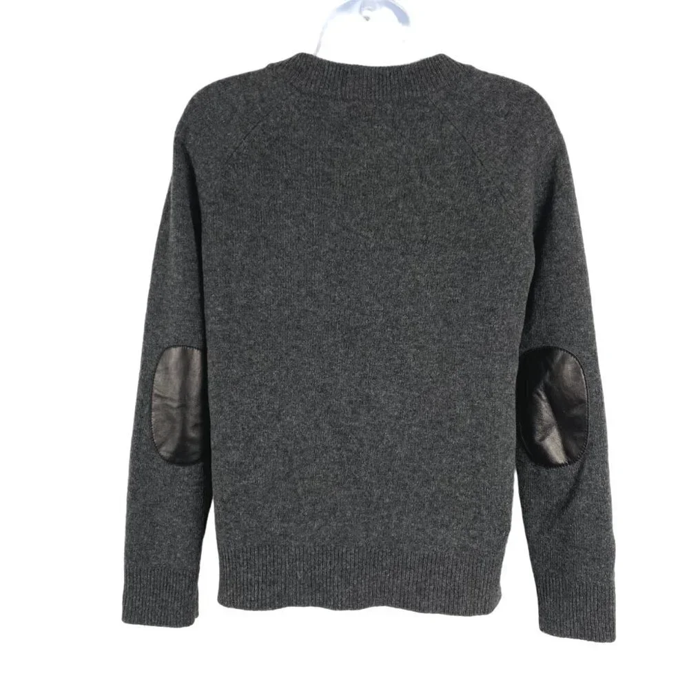 Kate Spade Sweater‎ Bow Wool Gray Black Sheep Leather Elbow Patch Women's XS